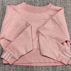 Adidas | Originals Crew Neck Ribbed Long Sleeve Cropped Sweatshirt in Pink